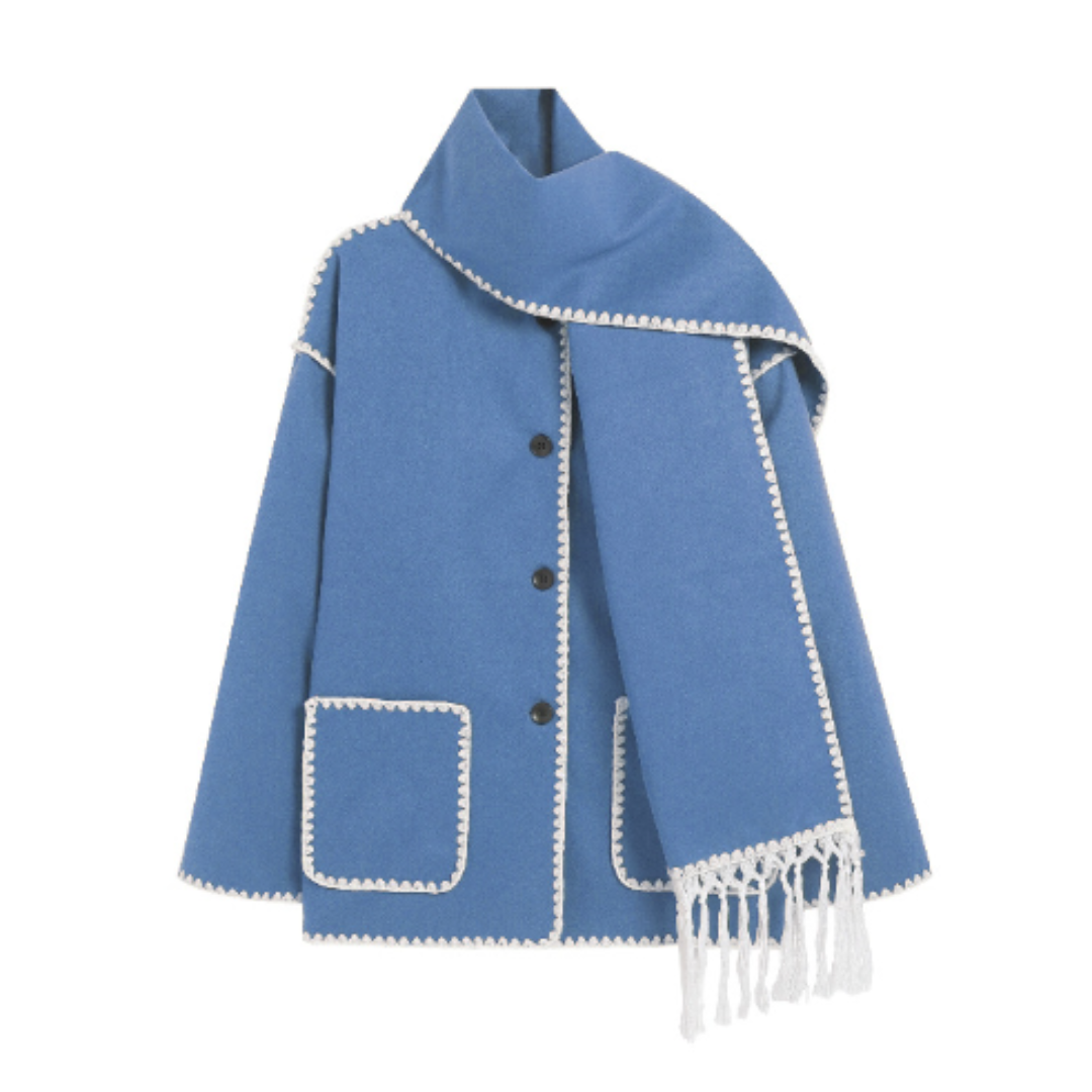 Women's Hooded Cape Jacket with Contrast Stitch Detail