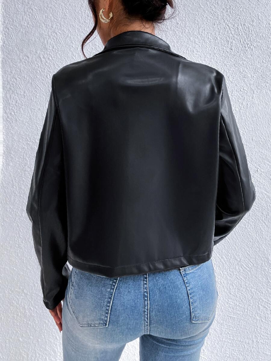 Cropped Vegan Leather Zip Jacket