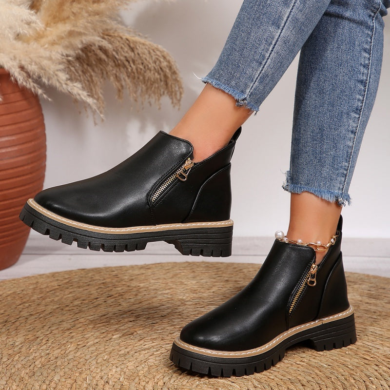 Chunky Lug Sole Zip Ankle Boots