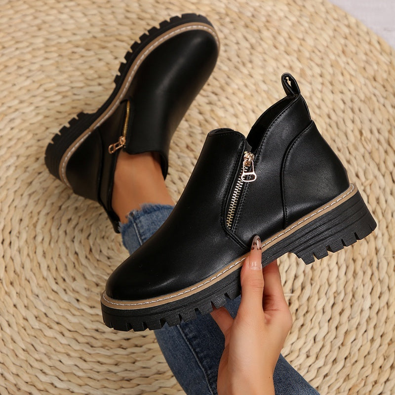 Chunky Lug Sole Zip Ankle Boots