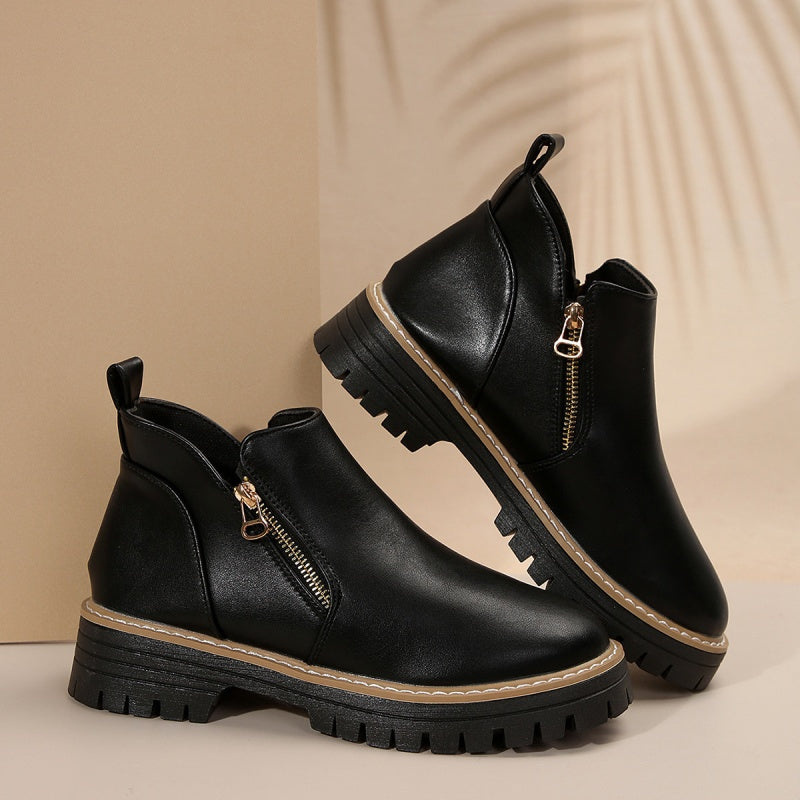 Chunky Lug Sole Zip Ankle Boots