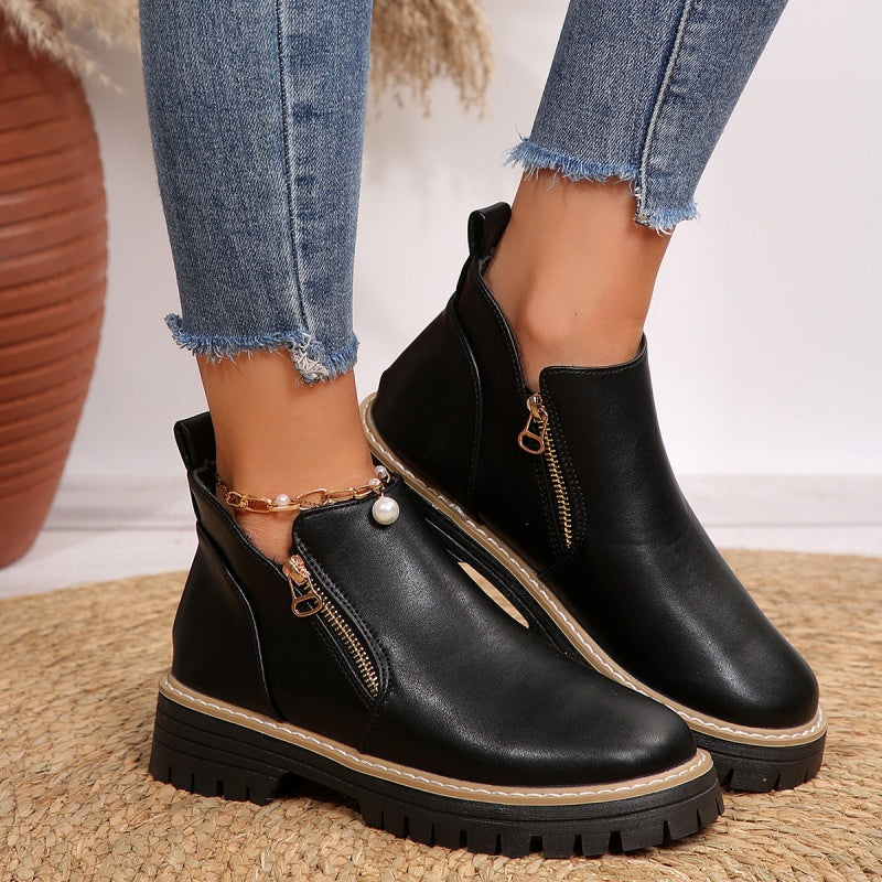 Chunky Lug Sole Zip Ankle Boots