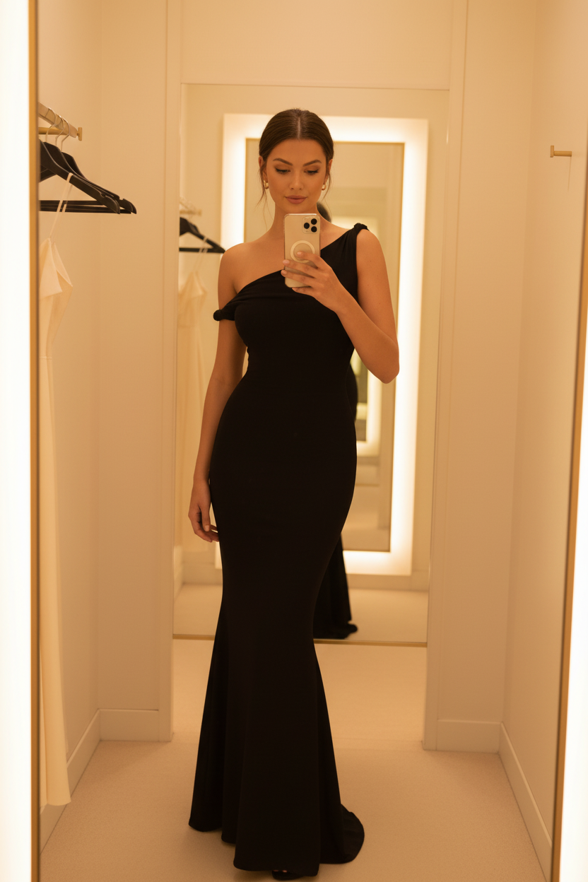 Black Asymmetric Bodycon Maxi Dress