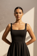 Black Square Neck Midi Dress