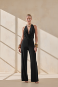 Black Plunge Neck Jumpsuit