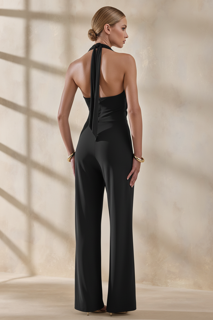 Black Plunge Neck Jumpsuit