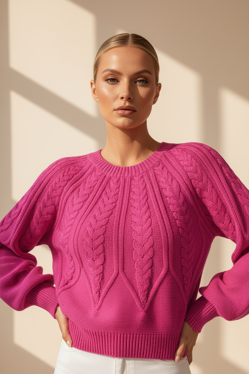 Cable Knit Puff Sleeve Sweater