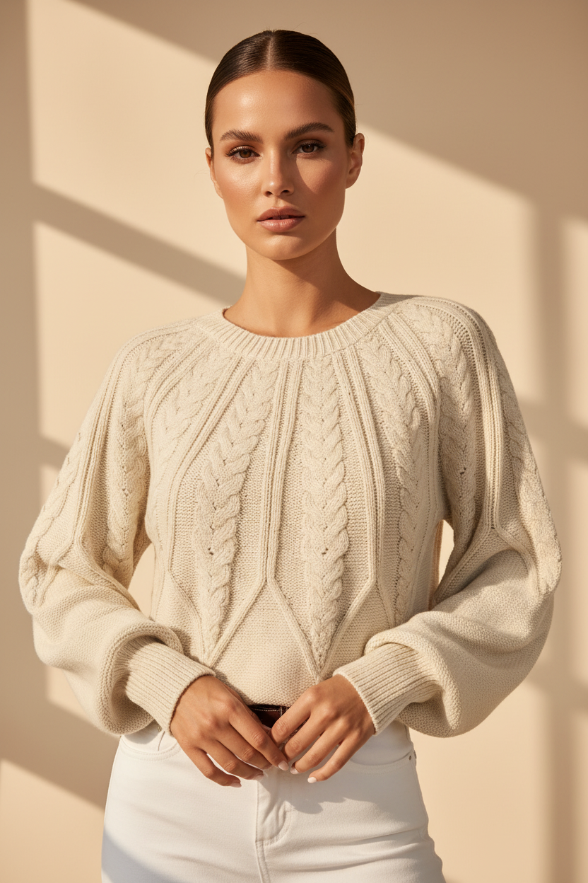 Cable Knit Puff Sleeve Sweater