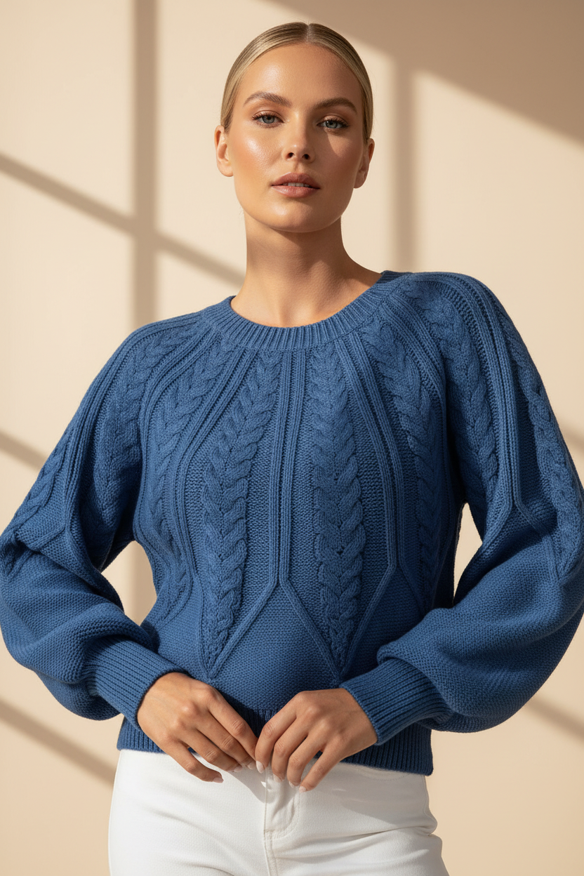 Cable Knit Puff Sleeve Sweater