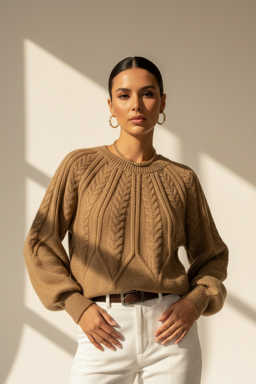 Cable Knit Puff Sleeve Sweater