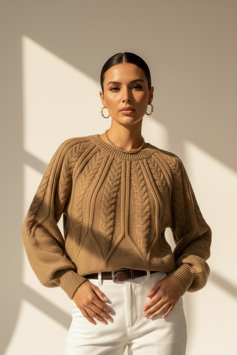 Cable Knit Puff Sleeve Sweater