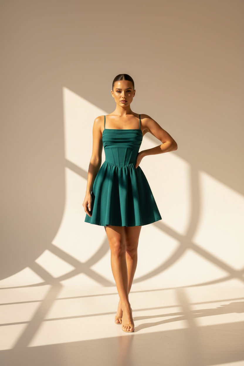 Ruched Square Neck Mini Dress
