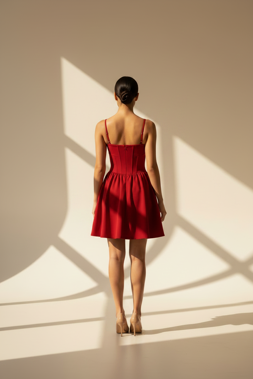 Ruched Square Neck Mini Dress