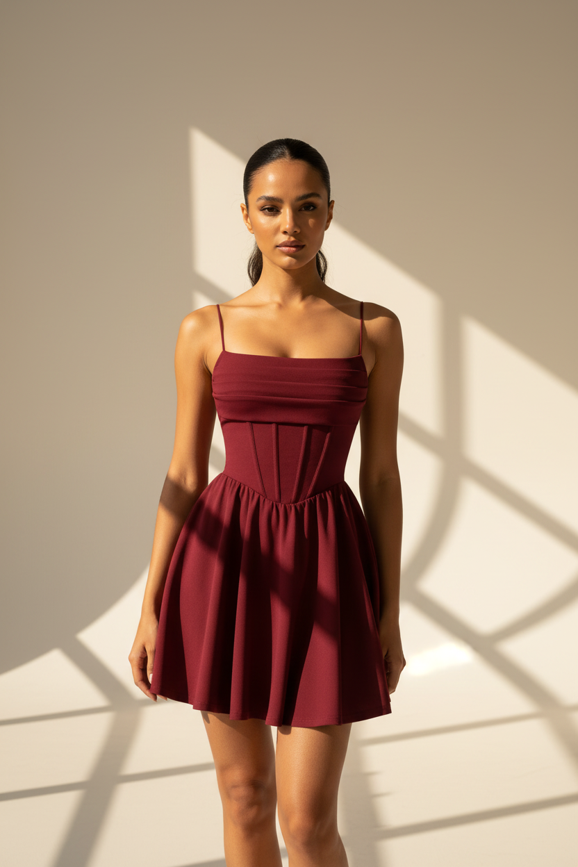 Ruched Square Neck Mini Dress