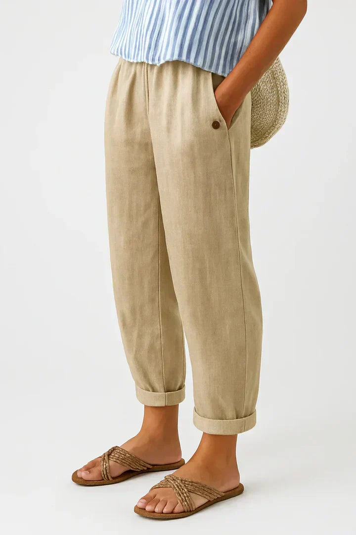 Straight Leg Elastic Waist Trousers