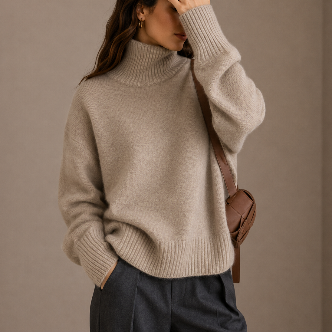 Oversized Turtleneck Knit Sweater