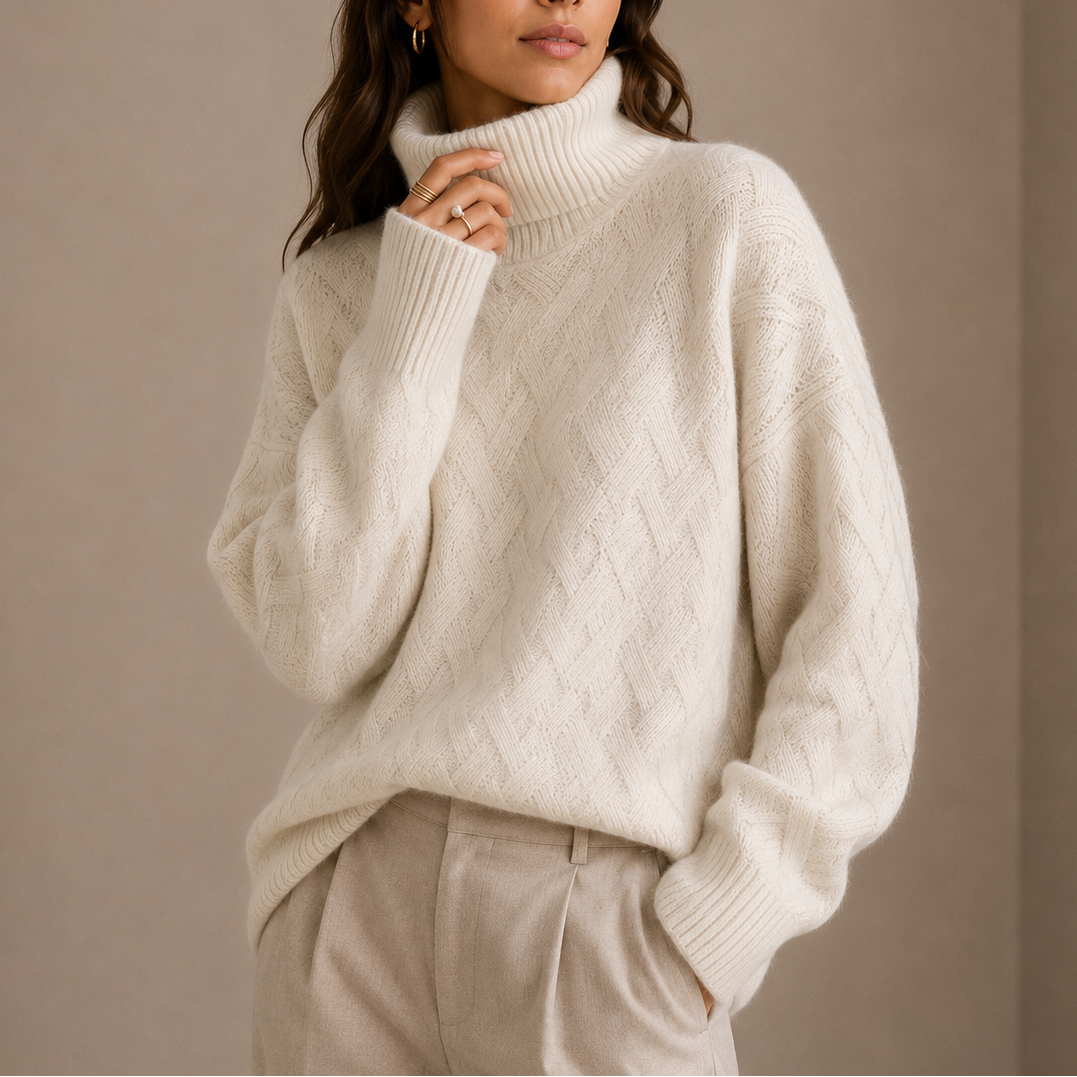 Textured Knit Turtleneck Sweater