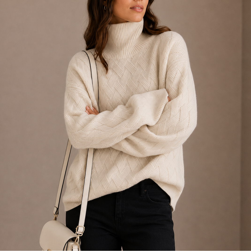 Textured Knit Turtleneck Sweater