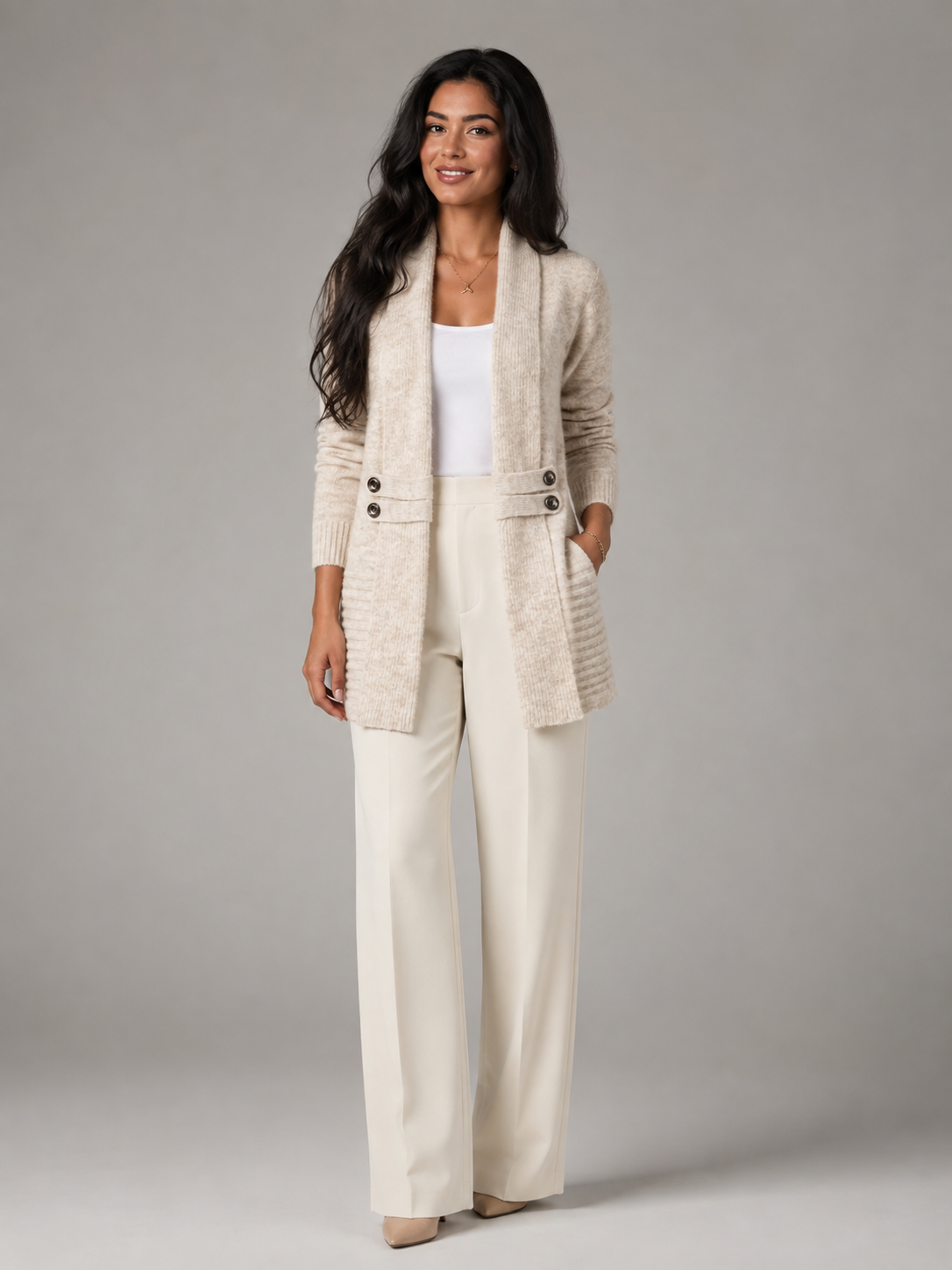 Shawl Collar Open Front Cardigan