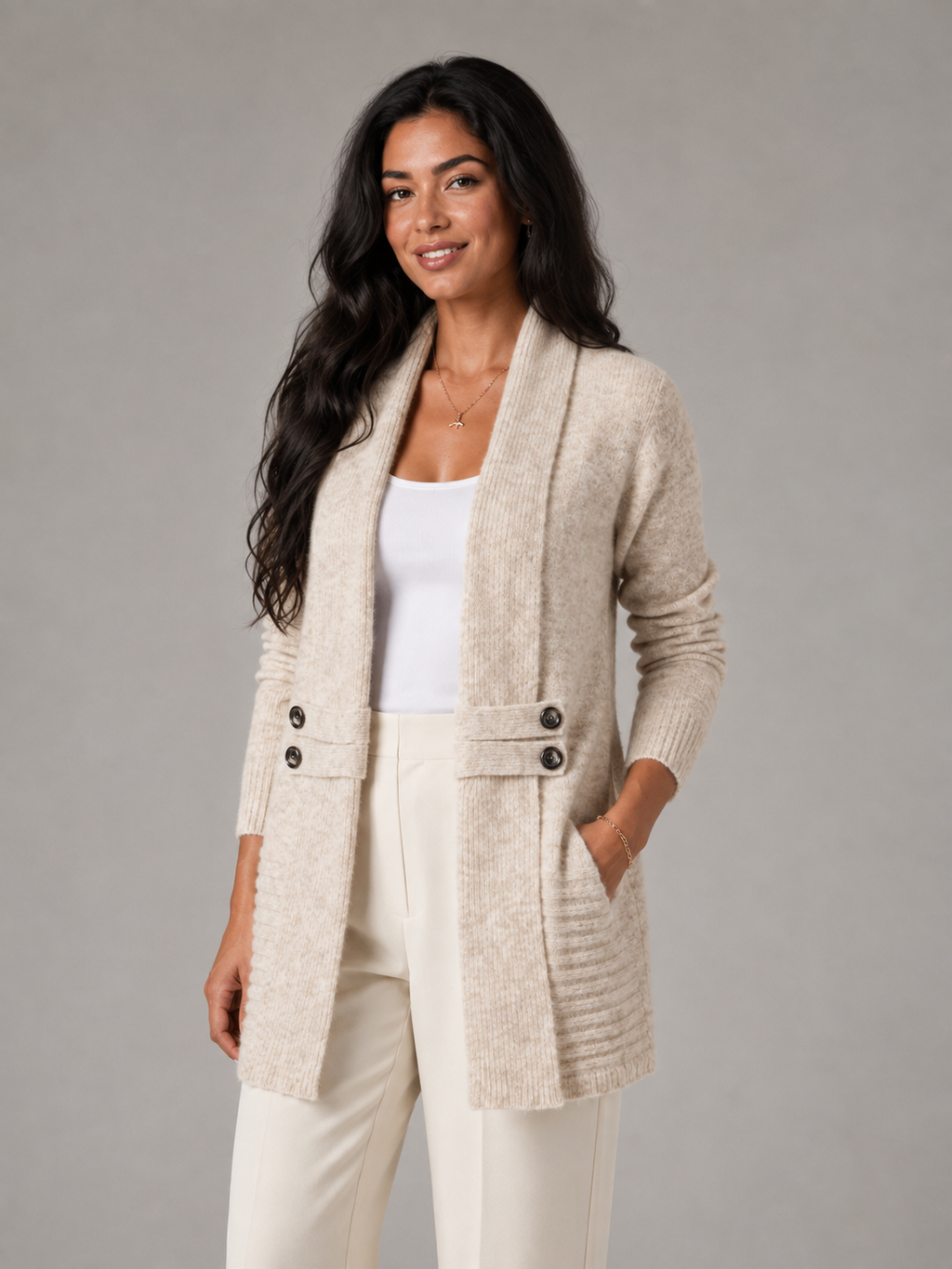 Shawl Collar Open Front Cardigan