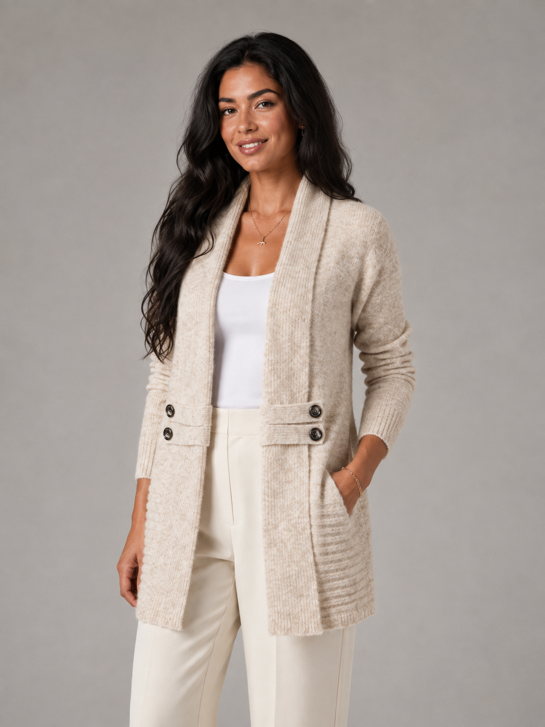 Shawl Collar Open Front Cardigan