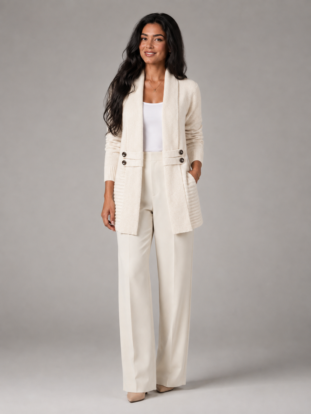 Shawl Collar Open Front Cardigan