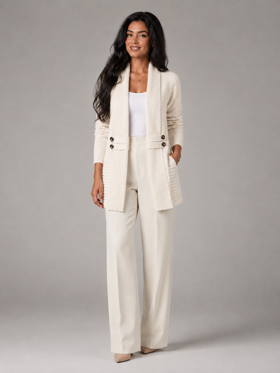 Shawl Collar Open Front Cardigan