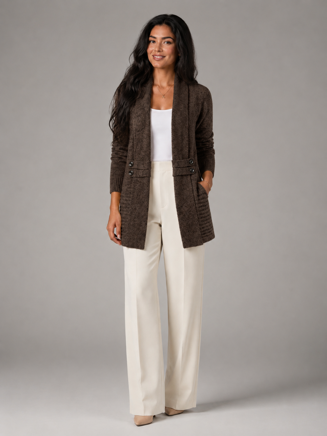 Shawl Collar Open Front Cardigan