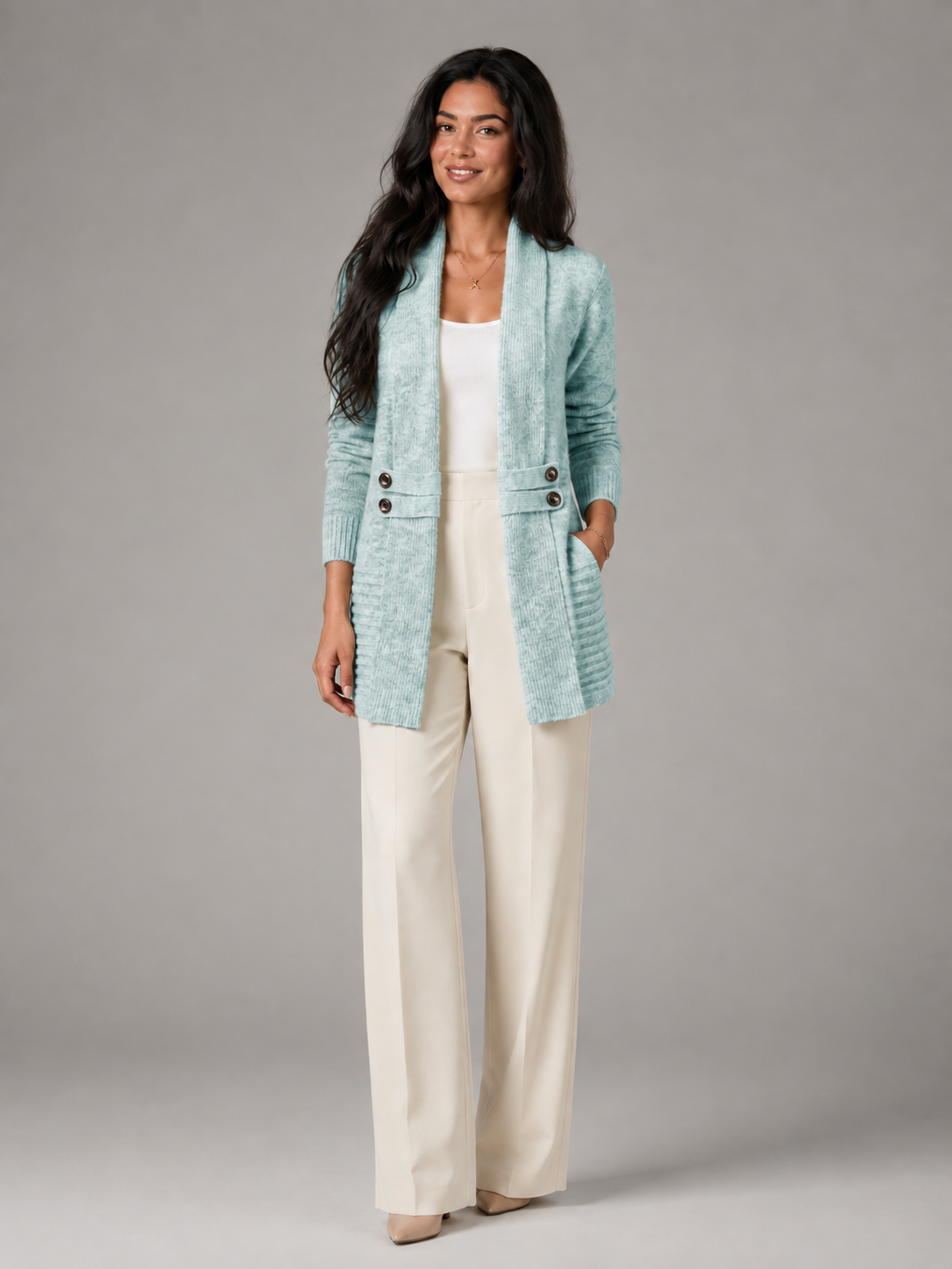 Shawl Collar Open Front Cardigan