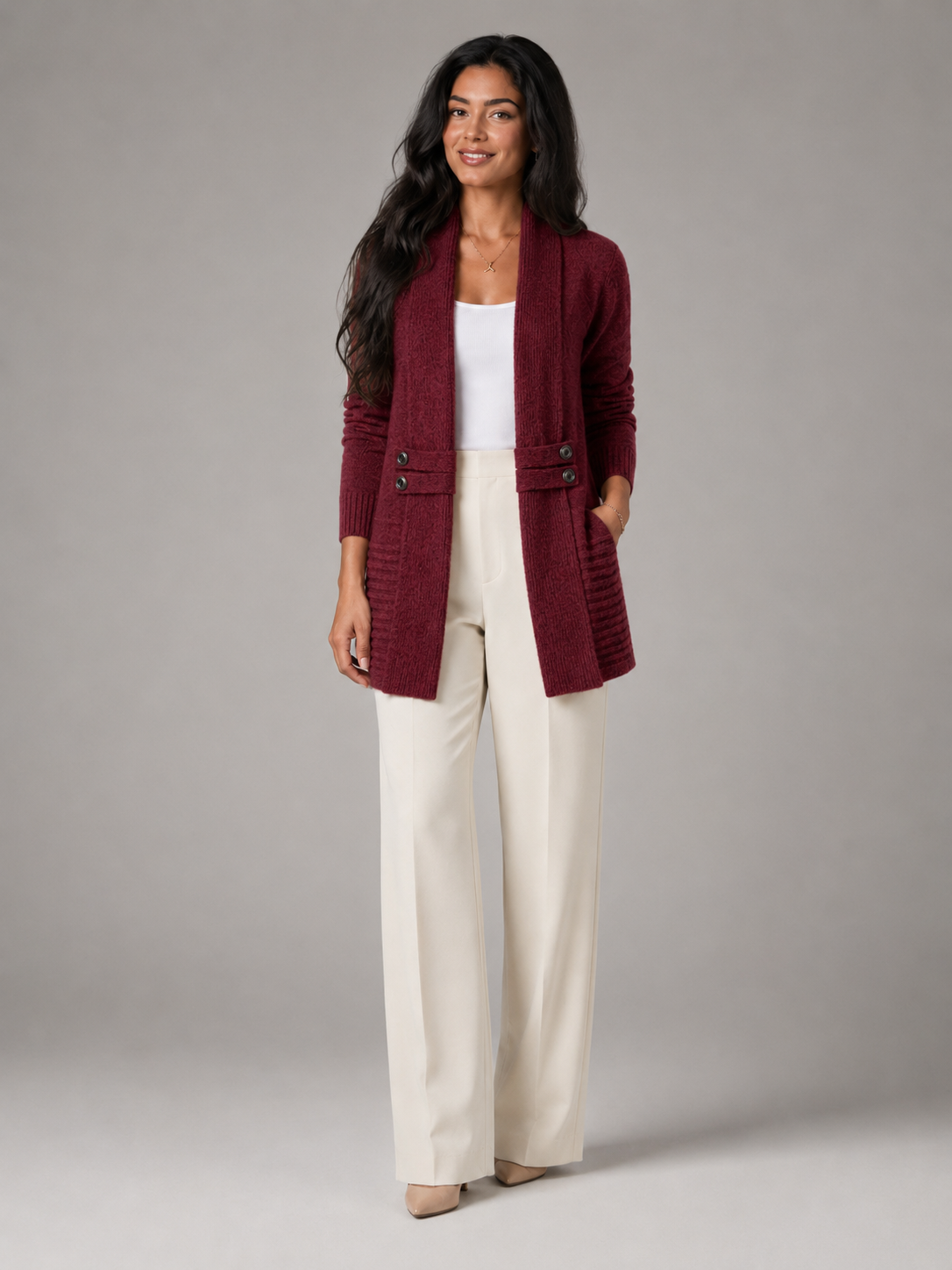 Shawl Collar Open Front Cardigan