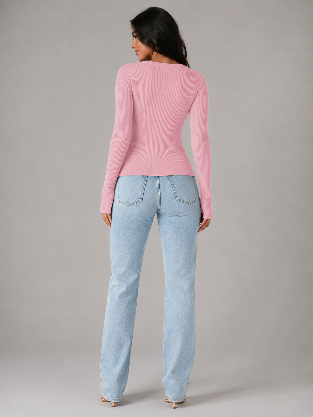 Ribbed Henley Button Knit Top