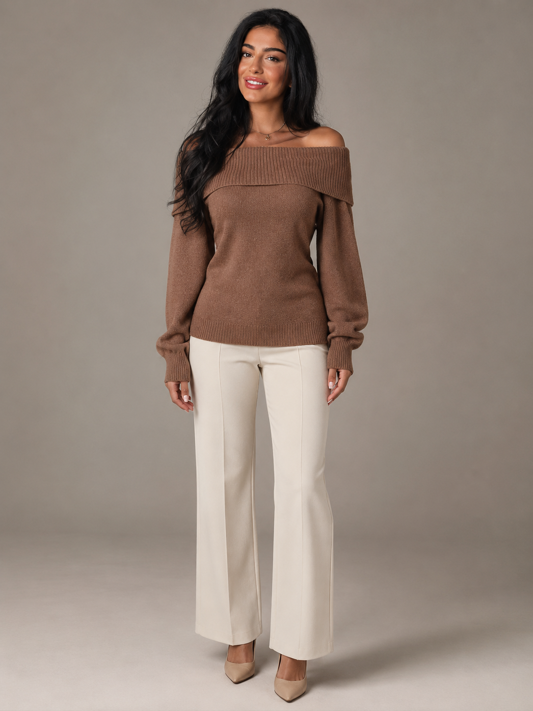 Off Shoulder Ribbed Knit Sweater
