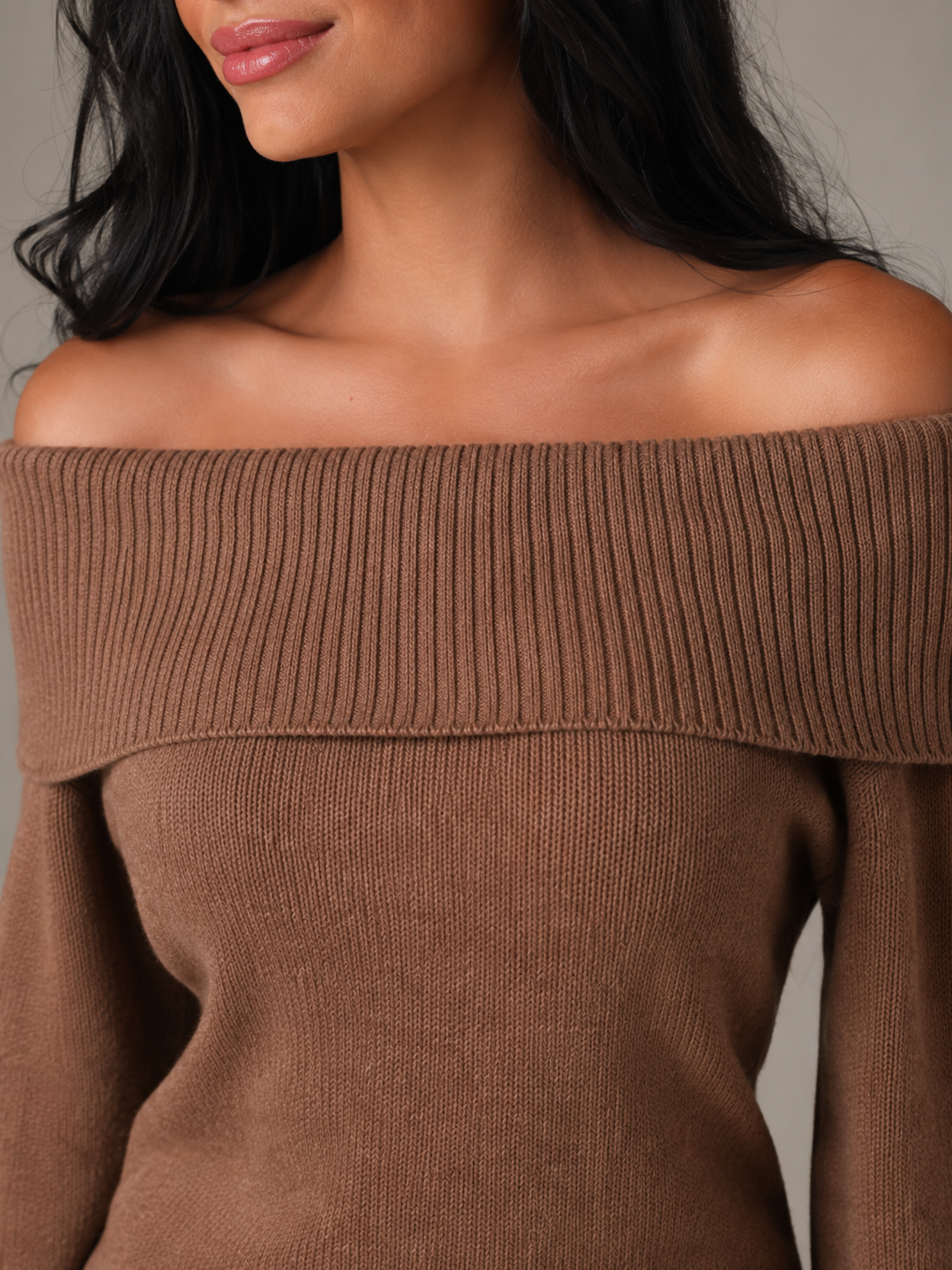 Off Shoulder Ribbed Knit Sweater