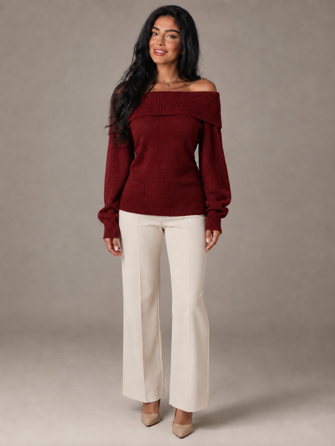 Off Shoulder Ribbed Knit Sweater