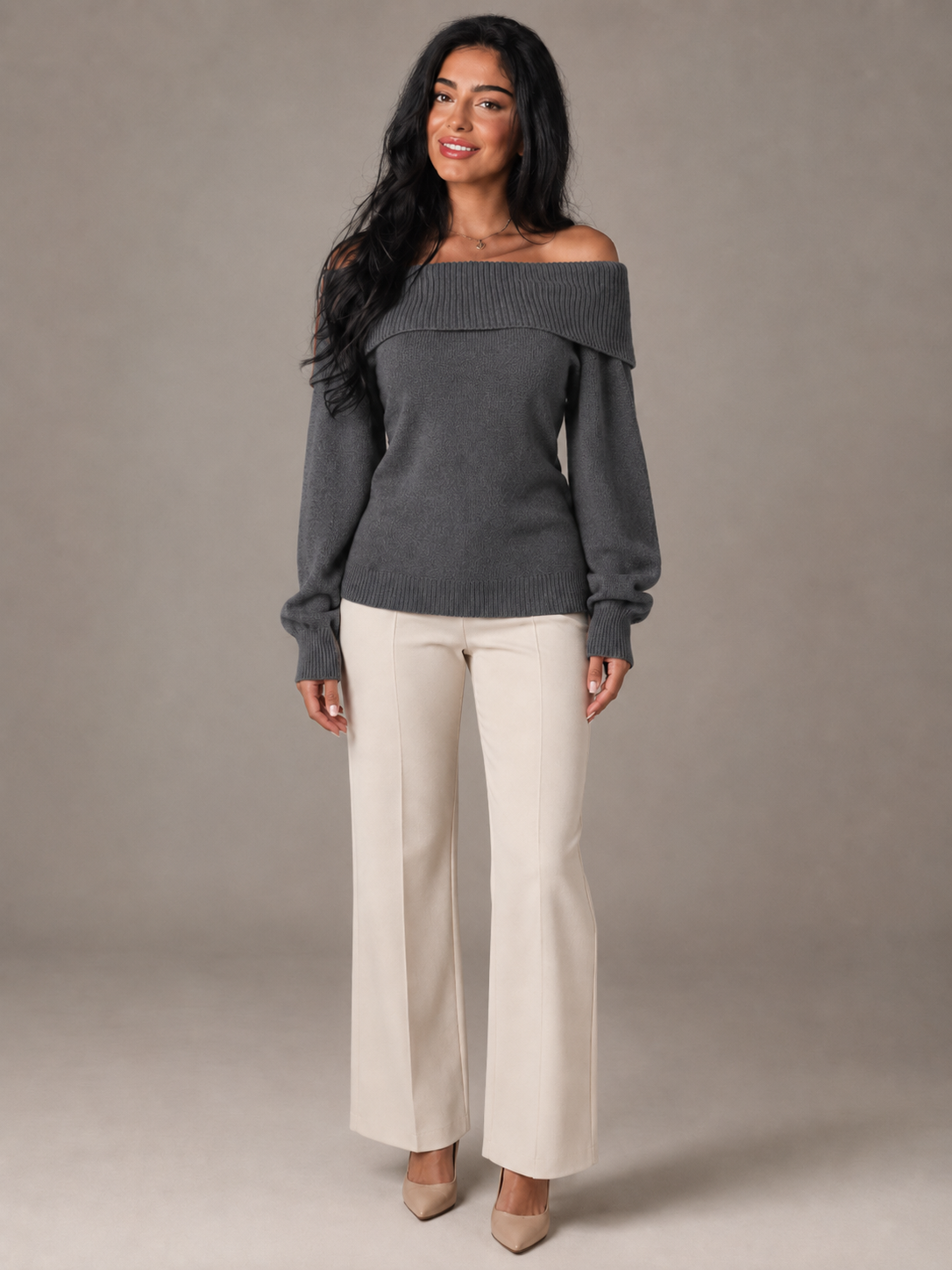 Off Shoulder Ribbed Knit Sweater