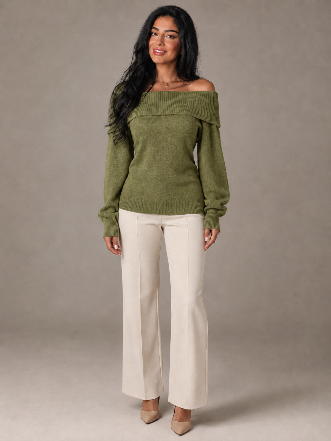 Off Shoulder Ribbed Knit Sweater