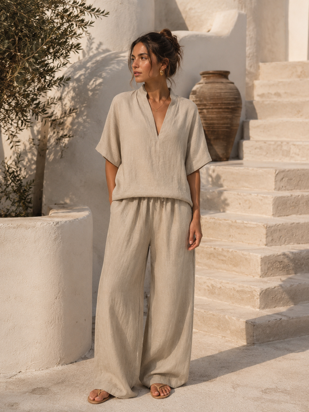 V-Neck Wide Leg Co-Ord Set