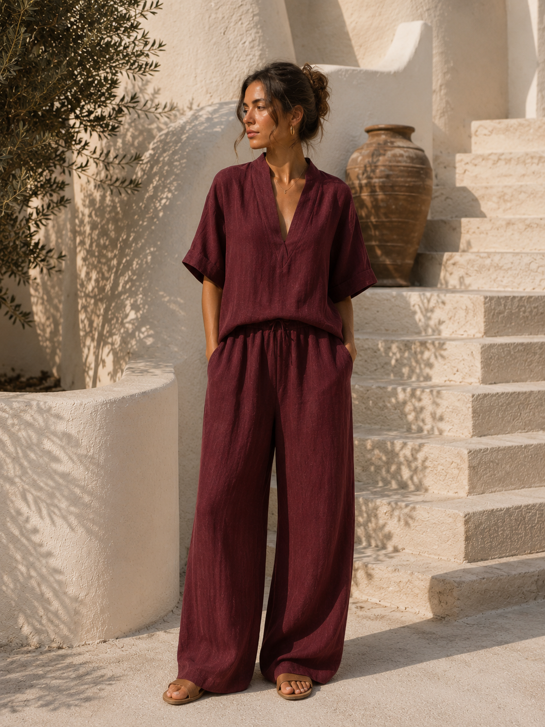 V-Neck Wide Leg Co-Ord Set