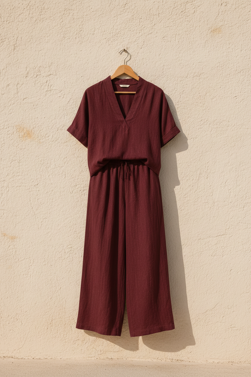 V-Neck Wide Leg Co-Ord Set