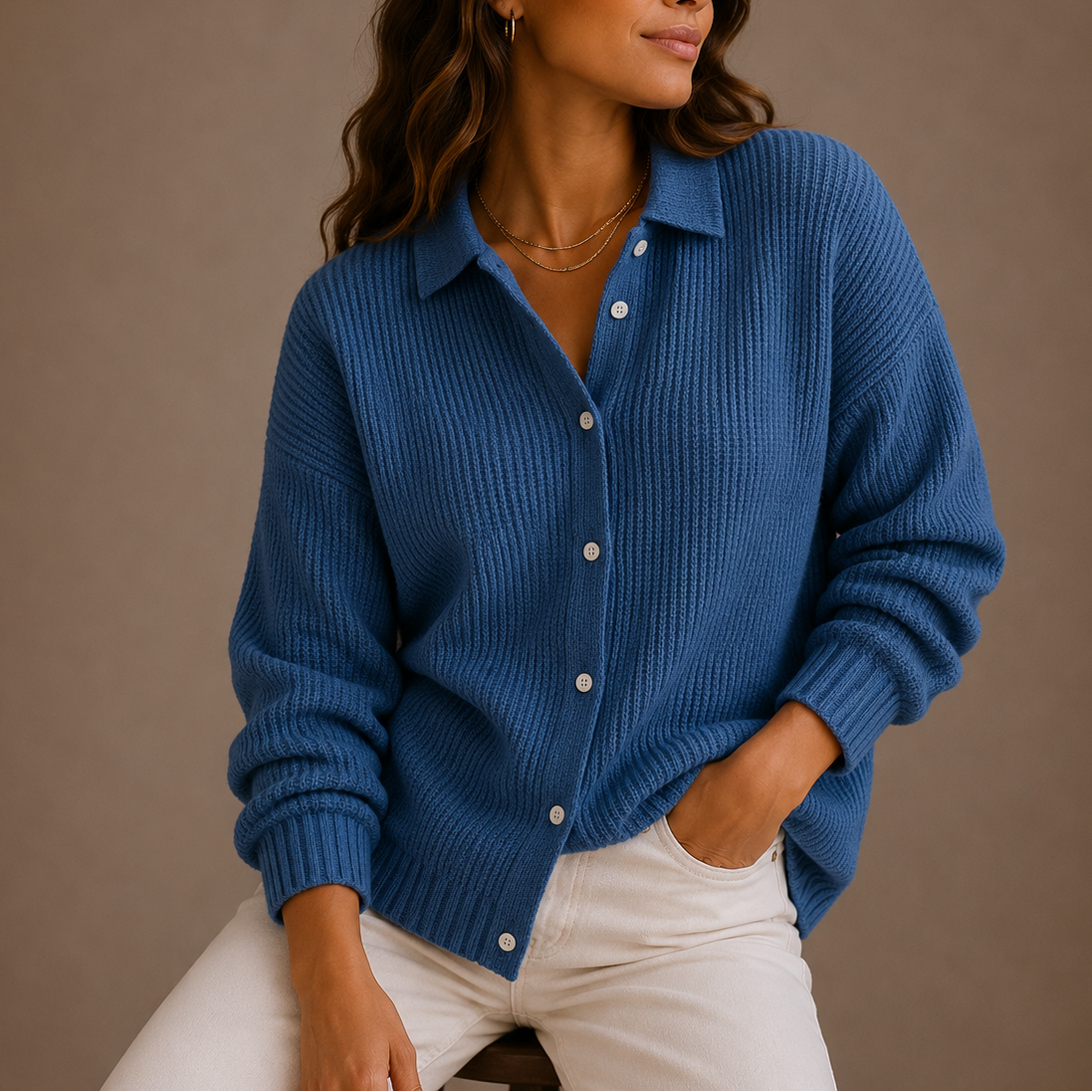 Collared Button Up Knit Cardigan