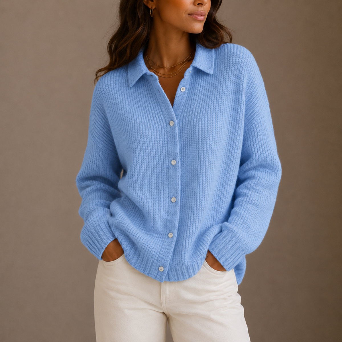 Collared Button Up Knit Cardigan