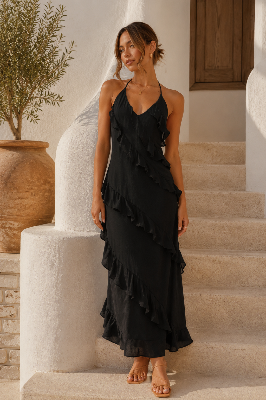 Ruffle Halterneck Summer Maxi Dress