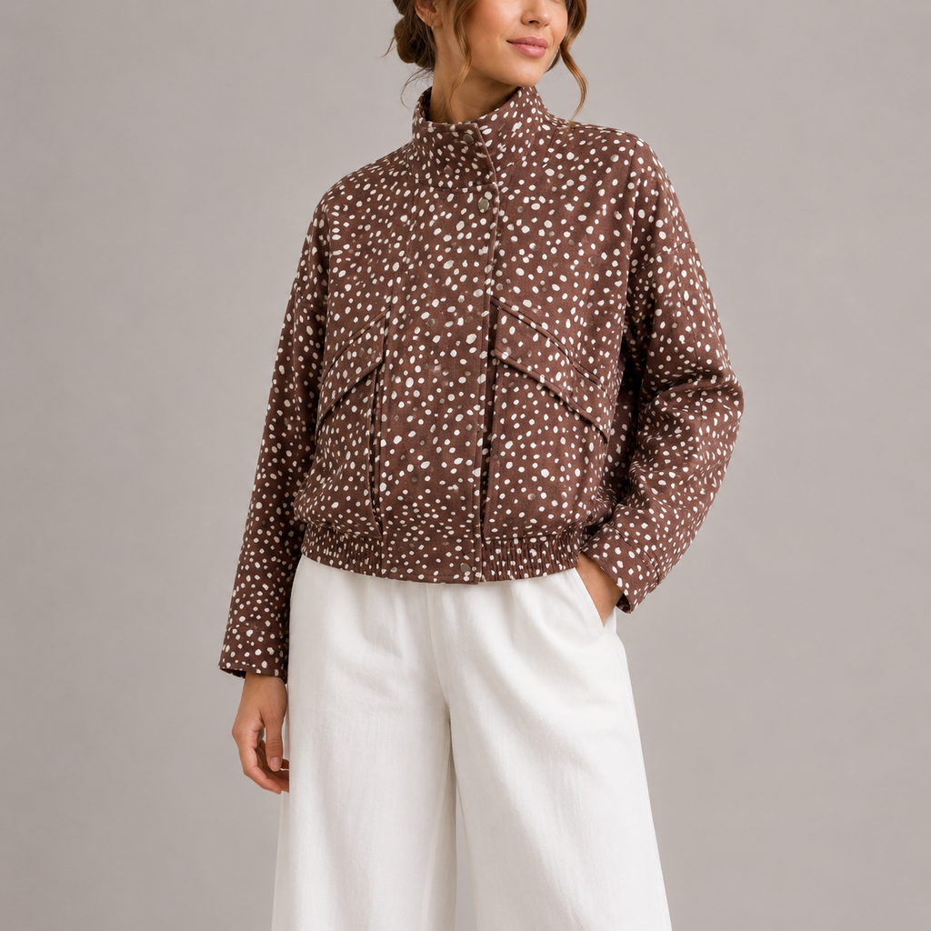 Polka Dot Cropped Bomber Jacket