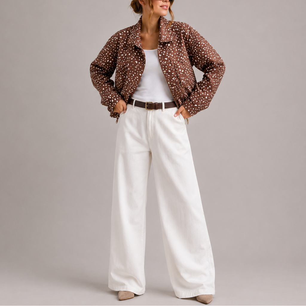 Polka Dot Cropped Bomber Jacket