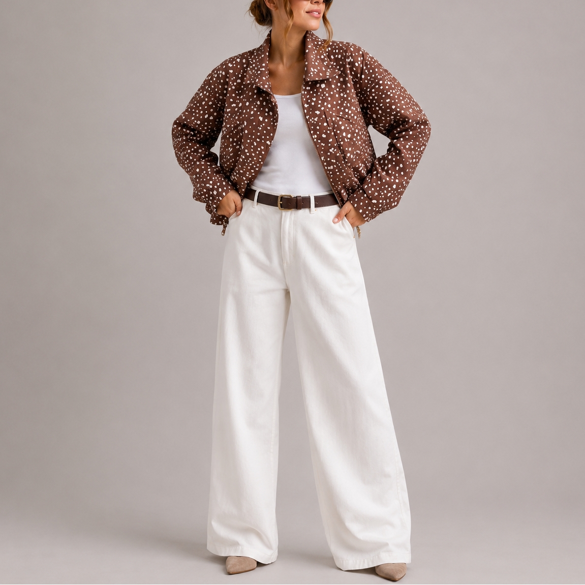 Polka Dot Cropped Bomber Jacket