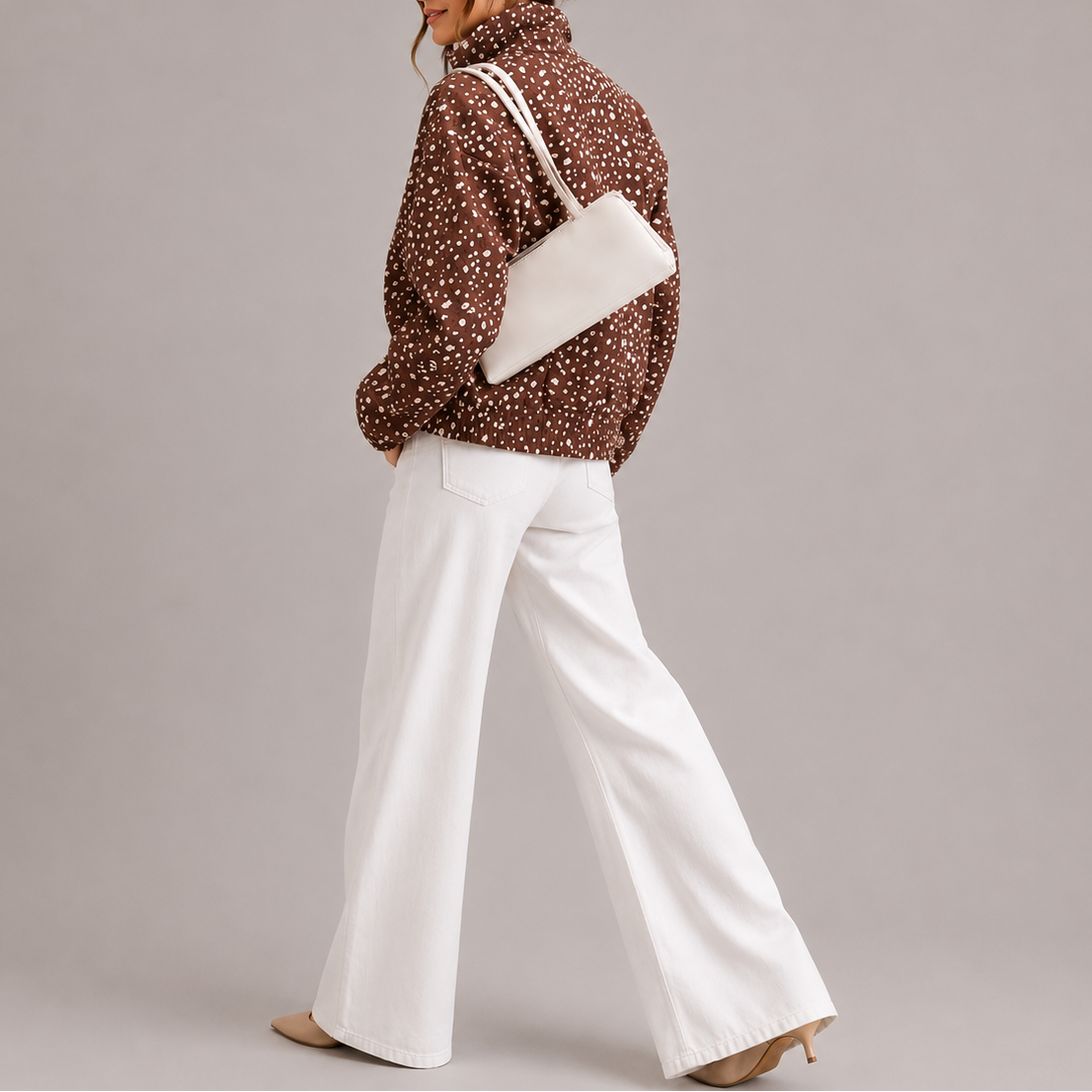 Polka Dot Cropped Bomber Jacket