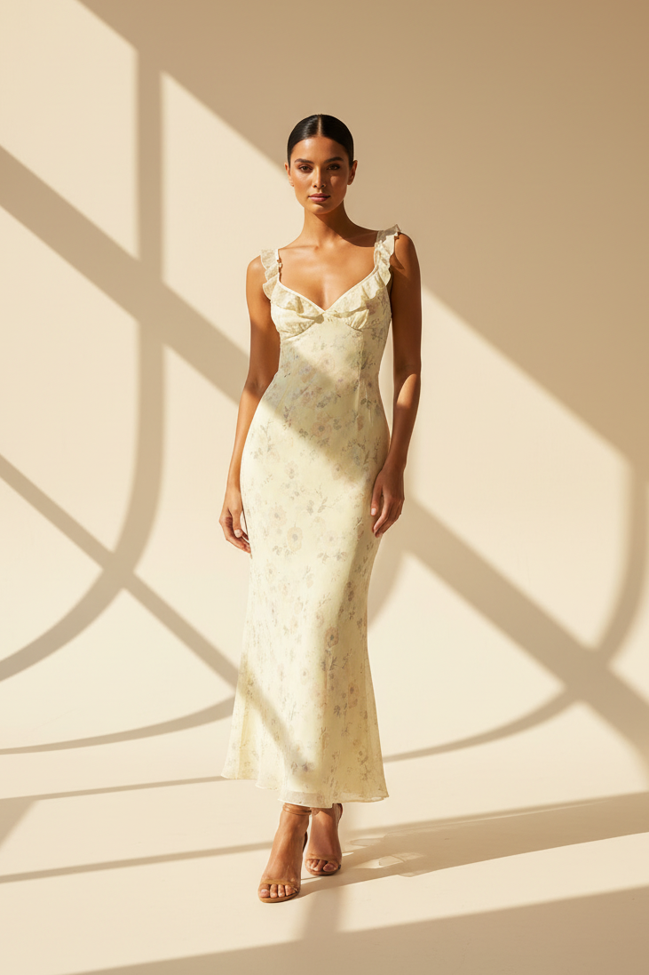 Floral Ruffle Strap Maxi Dress