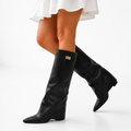 Pointed Toe Knee High Leather Boots