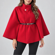Women's Elegant High Neck Cape Coat – Belted Wool Look Jacket