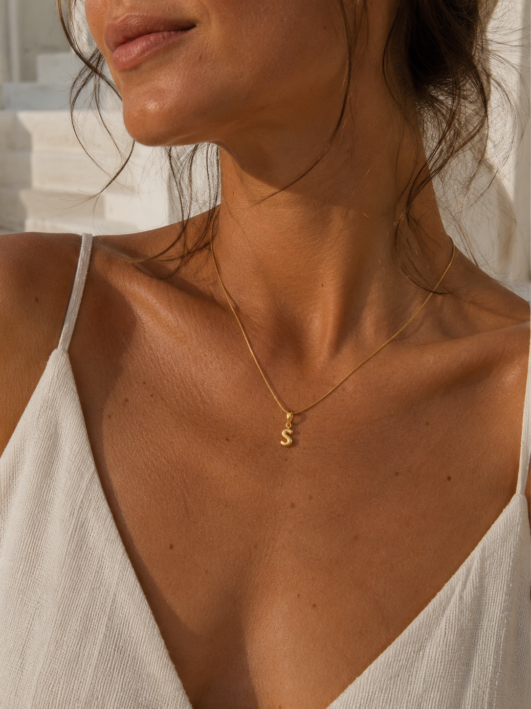 Gold Initial Bubble Letter Necklace